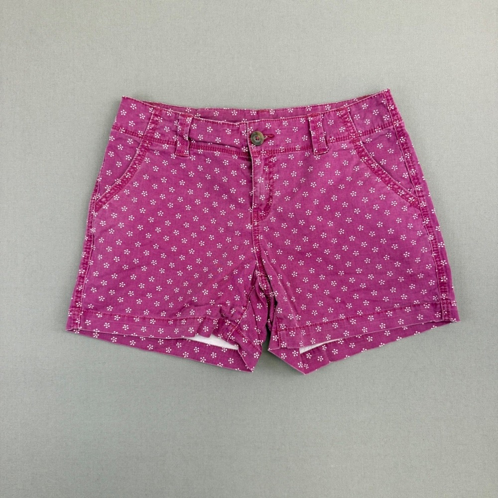 Maurices Womens Pink Floral Dot Chino Shorts Size 7/8 Casual Summer Cotton Blend